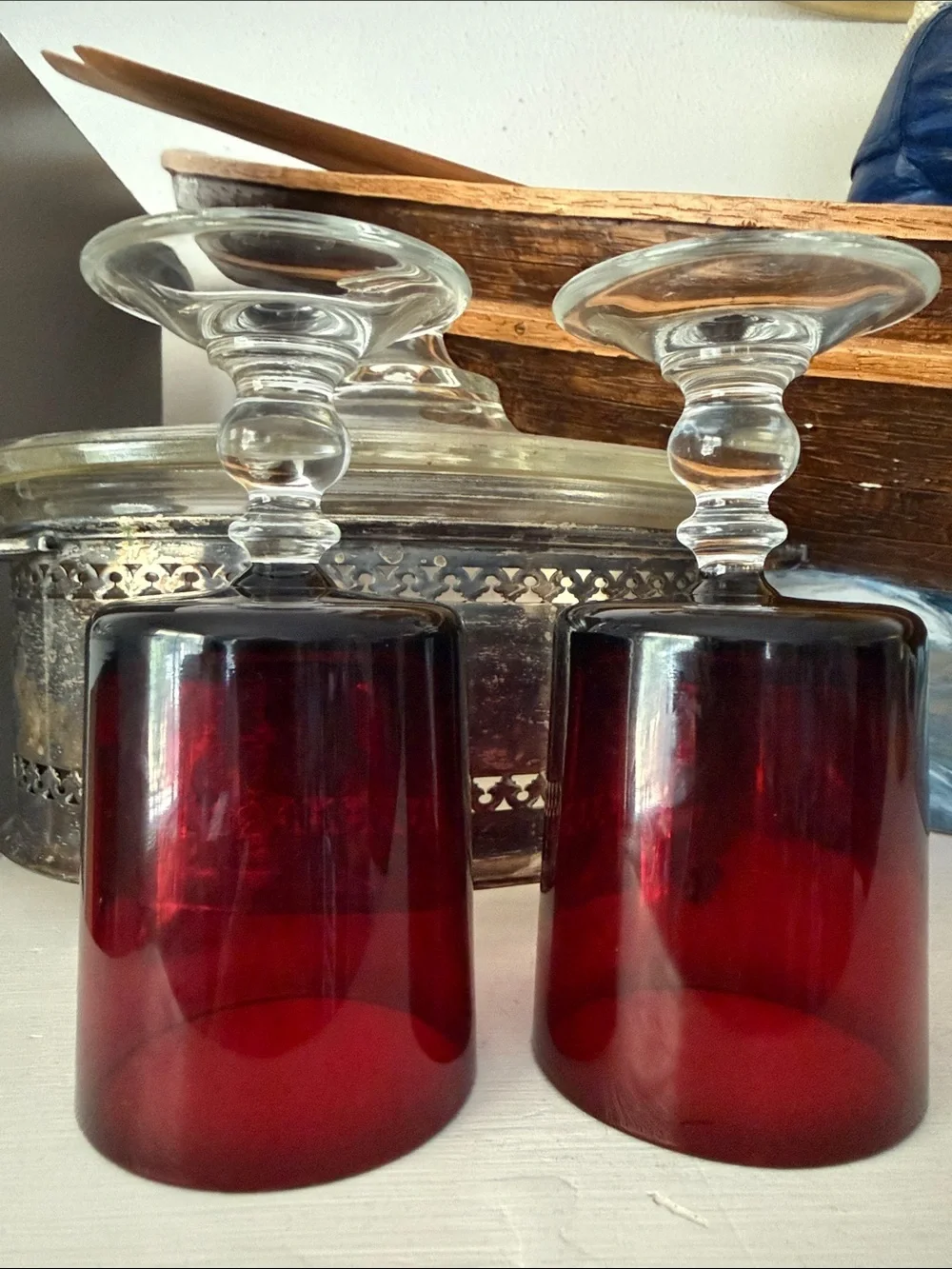 Vintage Ruby Red Cordial Glasses - Set of 2